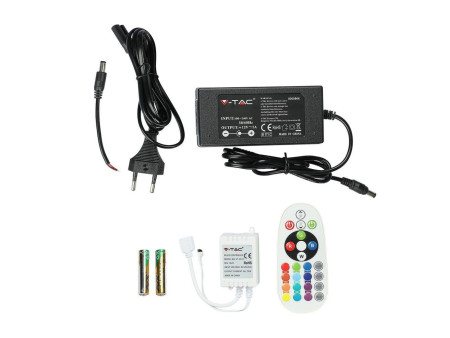 SKU 212558 VT-5050-60-IP20-RGB-Set V-TAC Kit Strip LED SMD5050 10W/m Bobina 5m 60 LED/m Telecomando Alimentatore RGB Dimmerabile