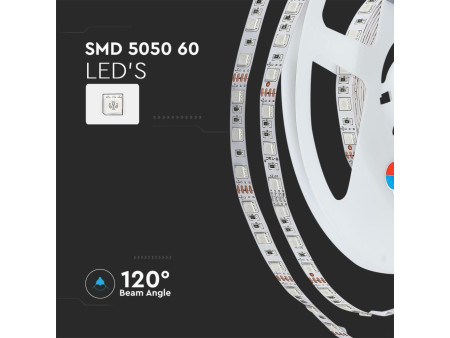 SKU 212558 VT-5050-60-IP20-RGB-Set V-TAC Kit Strip LED SMD5050 10W/m Bobina 5m 60 LED/m Telecomando Alimentatore RGB Dimmerabile