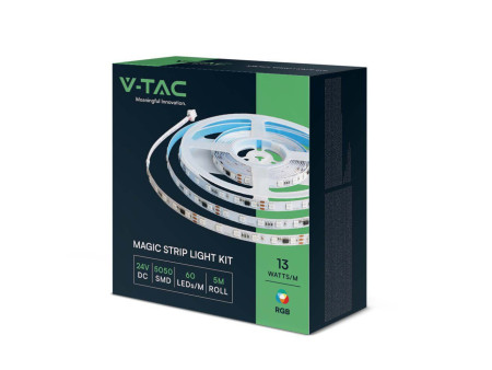 SKU 23145 V-TAC Kit per Strip LED Magic SMD5050 13W/m 60 LED/m RGB 5m Compatibile Magic Home Pro con Telecomando e Alimentatore
