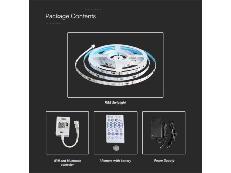 SKU 23145 V-TAC Kit per Strip LED Magic SMD5050 13W/m 60 LED/m RGB 5m Compatibile Magic Home Pro con Telecomando e Alimentatore