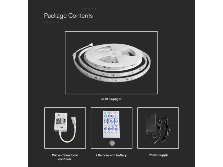 SKU 23146 Confronta V-TAC Kit Strip LED Magic SMD5050 13W/m 60 LED/m RGB 5m Compatibile Magic Home Pro Telecomando IP65