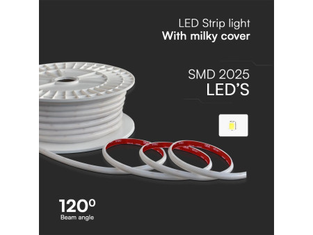 SKU 23723 VT-2025-286-50M V-TAC Strip LED 220V SMD2025 12.5W/m 50m 286 LED/m effetto COB con Spina 6500K IP65 10mm
