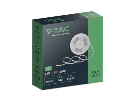 SKU 23724 VT-2835-121-10M V-TAC Strip LED 220V Rosso Chiaro SMD2835 10.5W/m 10m 120 LED/m con Spina IP65 10mm