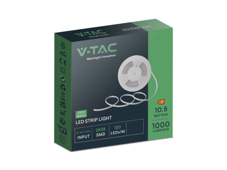 SKU 23728 VT-2835-121-10M V-TAC Strip LED 220V SMD2835 10.5W/m 10m 120 LED/m con Spina 4000K IP65 10mm