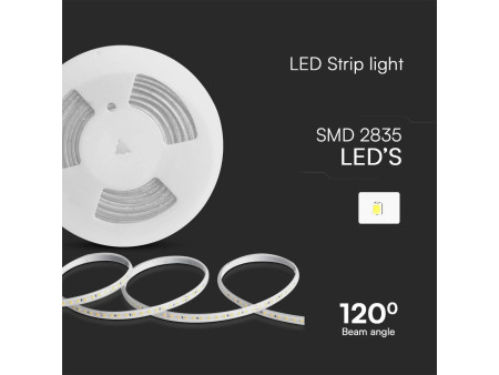 SKU 23728 VT-2835-121-10M V-TAC Strip LED 220V SMD2835 10.5W/m 10m 120 LED/m con Spina 4000K IP65 10mm
