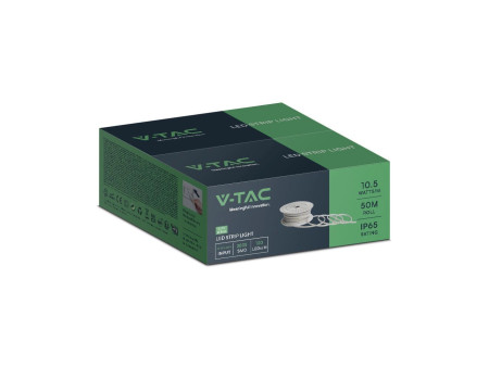 SKU 23732 VT-2835-121-50M V-TAC Strip LED 220V Verde Chiaro SMD2835 10.5W/m 50m 120 LED/m con Spina IP65 10mm