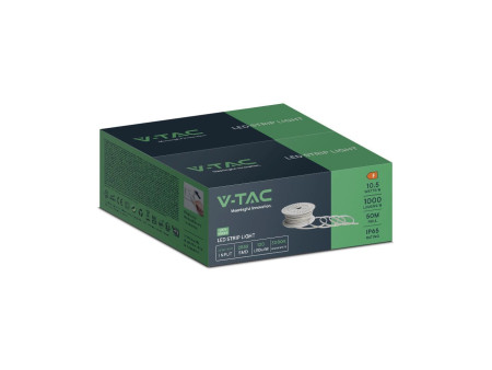 SKU 23734 VT-2835-121-50M V-TAC Strip LED 220V SMD 2835 10.5W/m 50m 120 LED/m con Spina 4000K IP65 10mm