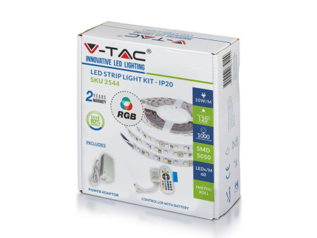 SKU 2544 VT-5050 V-TAC Kit Strip LED SMD5050 10W/m 60 LED/m RGB IP20 Dimmerabile