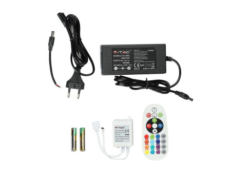 SKU 2558 VT-5050 60 IP20-RGB V-TAC Kit Strip LED SMD5050 5W/m Bobina 5m 60 LED/m Telecomando Alimentatore RGB Dimmerabile IP20