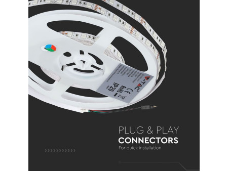 SKU 2558 VT-5050 60 IP20-RGB V-TAC Kit Strip LED SMD5050 5W/m Bobina 5m 60 LED/m Telecomando Alimentatore RGB Dimmerabile IP20