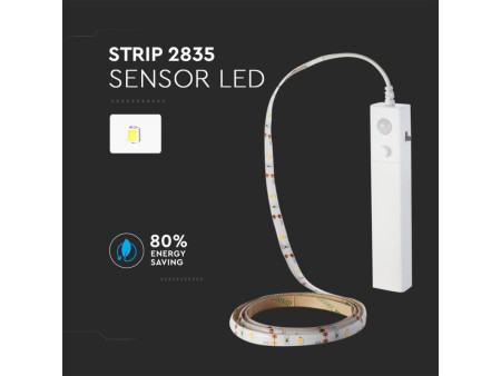 SKU 2574 VT-8082 V-TAC Strip LED SMD2835 2,4W 1m 30 LED/m 6V a Batteria con Sensore di movimento 4000K IP65
