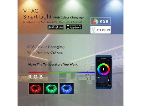 SKU 2583 VT-5050 60 V-TAC Kit per Strip LED SMD5050 10W/m 60 LED/m RGB 12V con Controllo Wifi per Google Home e Alexa