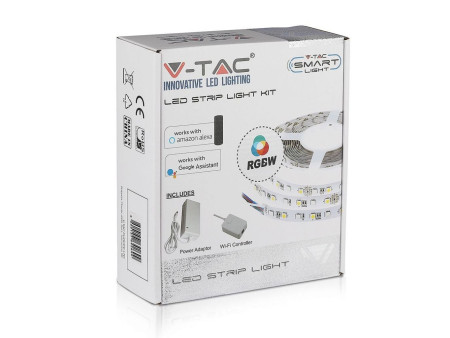 SKU 2584 VT-5050 60 V-TAC Kit per Strip LED SMD5050 10W/m 60 LED/m RGB e Bianco 12V con Controllo Wifi per Google Home e Alexa