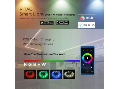 SKU 2584 VT-5050 60 V-TAC Kit per Strip LED SMD5050 10W/m 60 LED/m RGB e Bianco 12V con Controllo Wifi per Google Home e Alexa