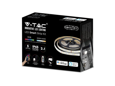 SKU 2628 VT-5050-54-EU V-TAC Kit Strip LED SMD5050 4W/m 54LED/m RGB e 3in1 5 metri 12V Wifi Google Home e Alexa Dimmerabile IP65