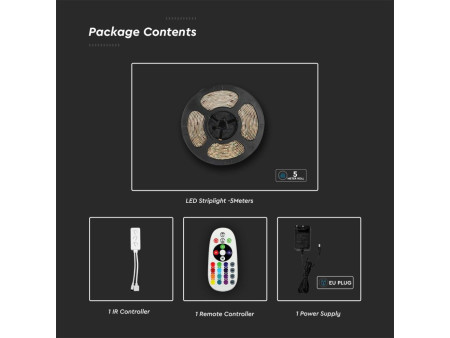 SKU 2628 VT-5050-54-EU V-TAC Kit Strip LED SMD5050 4W/m 54LED/m RGB e 3in1 5 metri 12V Wifi Google Home e Alexa Dimmerabile IP65