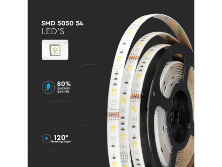 SKU 2628 VT-5050-54-EU V-TAC Kit Strip LED SMD5050 4W/m 54LED/m RGB e 3in1 5 metri 12V Wifi Google Home e Alexa Dimmerabile IP65