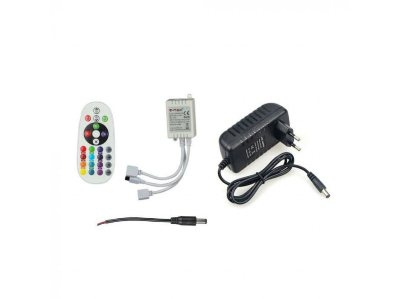SKU 2630 VT-5050-300 V-TAC Kit Strip LED SMD5050 4,8W/m 30 LED/m RGB 2x5metri con Telecomando e Alimentatore