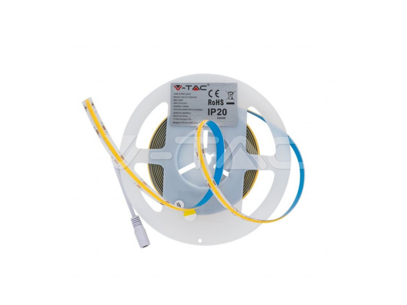 SKU 2678 V-TAC Kit Strip LED COB-421 10W/m 5m 24V 1000Lm/m 6400K IP20 10mm (2669+3264)