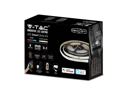 SKU 2910 VT-5050-90-EU V-TAC Kit Strip LED Smart SMD5050 15W 90 LED/m 5m Telecomando RGB+CCT IP65