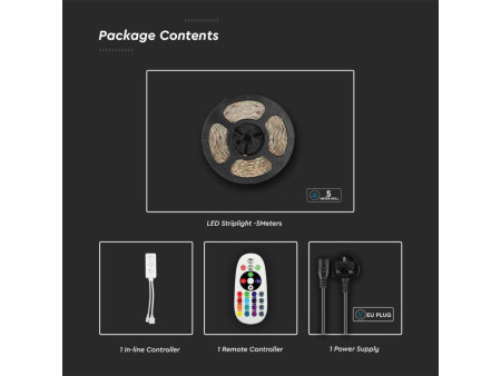 SKU 2910 VT-5050-90-EU V-TAC Kit Strip LED Smart SMD5050 15W 90 LED/m 5m Telecomando RGB+CCT IP65