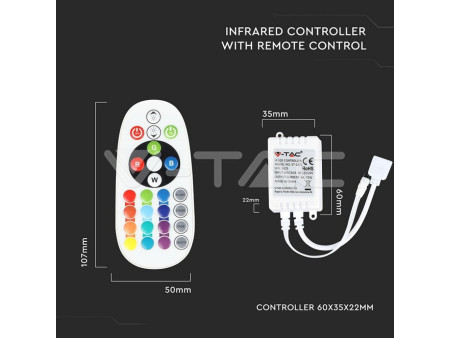 SKU 2972 VT-COB-422 V-TAC Kit Strip LED COB-422 13W RGB 5m con Telecomando e Alimentatore 10mm IP20