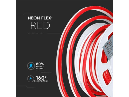 SKU 2516 VT-555R V-TAC Strip LED Neon Flex 8W/m 120 LED/m Bobina 10m 24V Rosso IP65