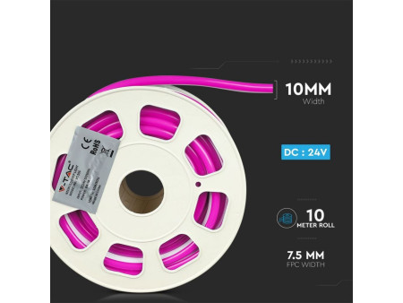 SKU 2529 VT-555 V-TAC Strip LED Neon Flex 8W/m 120 LED/m Bobina 10m 24V Rosa IP65