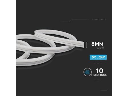 SKU 2612 VT-554 V-TAC Strip LED Neon Flex 6,5W/m 126 LED/m Bobina 10m 24V L10mm x A15mm 3000K IP68