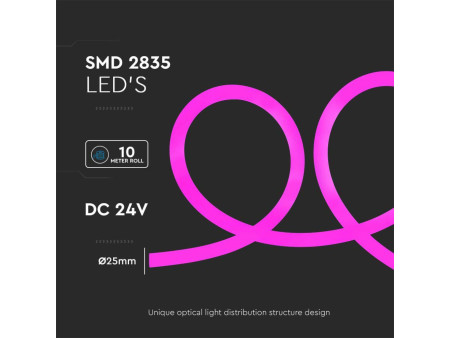 SKU 6874 VT-551 V-TAC Strip LED Neon Flex 12W/m Bobina 10m 24V Rosa