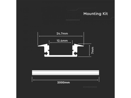 SKU 10320 VT-8156 V-TAC Profilo Lineare Incasso per Strip LED fino a 12.4mm, Alluminio Silver Copertura Opaca 2000x23.6x6.9mm