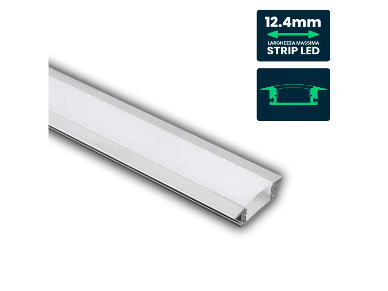 SKU 10320 VT-8156 V-TAC Profilo Lineare Incasso per Strip LED fino a 12.4mm, Alluminio Silver Copertura Opaca 2000x23.6x6.9mm