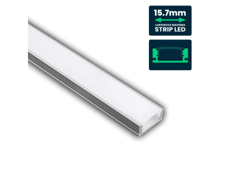 SKU 10321 VT-8157 V-TAC Profilo Lineare per Strip LED fino a 15.7mm, Alluminio Silver Copertura Opaca 2000x17.6x6.9mm