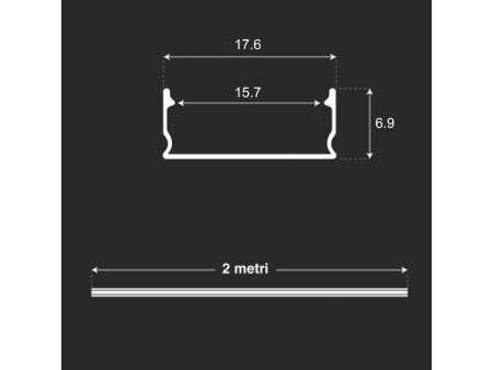 SKU 10321 VT-8157 V-TAC Profilo Lineare per Strip LED fino a 15.7mm, Alluminio Silver Copertura Opaca 2000x17.6x6.9mm