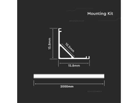 SKU 10322 VT-8158 V-TAC Profilo Angolare per Strip LED fino a 10.5mm, Alluminio Silver Copertura Opaca 2000x15.8x15.8mm