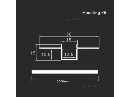 SKU 23173 VT-8201 V-TAC Profilo Lineare Incasso Cartongesso Strip LED 12.5mm, Alluminio Silver Copertura Opaca 2000x56x15mm
