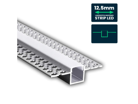 SKU 23173 VT-8201 V-TAC Profilo Lineare Incasso Cartongesso Strip LED 12.5mm, Alluminio Silver Copertura Opaca 2000x56x15mm