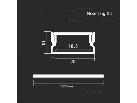 SKU 23174 VT-8202 V-TAC Profilo Lineare Strip LED 18.5mm, Alluminio Silver Copertura Opaca 2000x20x10mm