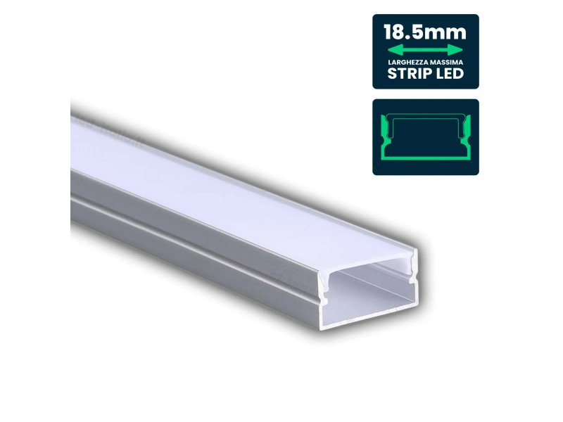 SKU 23174 VT-8202 V-TAC Profilo Lineare Strip LED 18.5mm, Alluminio Silver Copertura Opaca 2000x20x10mm