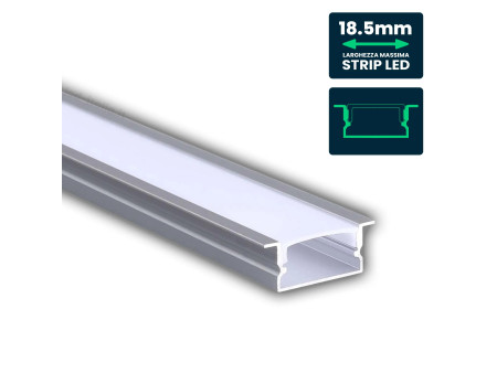 SKU 23175 VT-8203 V-TAC Profilo Lineare Incasso per Strip LED fino a 18.5mm, Alluminio Silver Copertura Opaca 2000x10x26mm