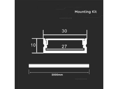 SKU 23176 VT-8204 V-TAC Profilo Lineare Strip LED fino a 27mm, Alluminio Silver Copertura Opaca 2000x30x20mm