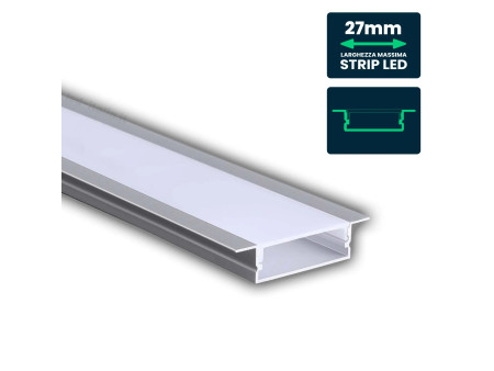 SKU 23177 VT-8205 V-TAC Profilo Lineare Incasso per Strip LED fino a 27mm, Alluminio Silver Copertura Opaca 2000x10x41mm