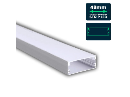 SKU 23178 VT-8206 V-TAC Profilo Lineare Strip LED fino a 48mm, Alluminio Silver Copertura Opaca 2000x50x20mm