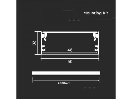 SKU 23178 VT-8206 V-TAC Profilo Lineare Strip LED fino a 48mm, Alluminio Silver Copertura Opaca 2000x50x20mm