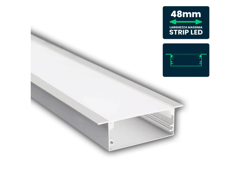 SKU 23179 VT-8207 V-TAC Profilo Lineare da Incasso Strip LED fino a 48mm, Alluminio Silver Copertura Opaca 2000x20x65mm