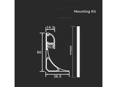 SKU 23180 VT-8208 V-TAC Profilo Angolare Strip LED fino10.5mm, Luce Indiretta, Alluminio Silver Copertura Opaca 2000x60x36.5mm
