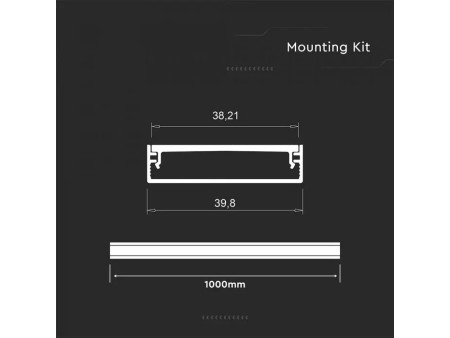 SKU 24100 VT-71001 V-TAC Profilo Lineare Strip LED fino 38.2mm, Alluminio Silver Copertura Opaca 2000x39.8x10mm