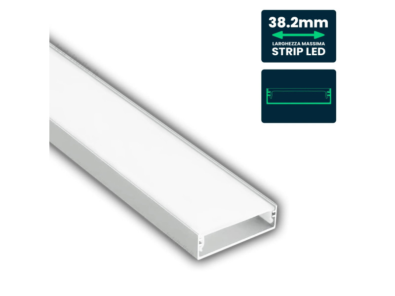 SKU 24100 VT-71001 V-TAC Profilo Lineare Strip LED fino 38.2mm, Alluminio Silver Copertura Opaca 2000x39.8x10mm
