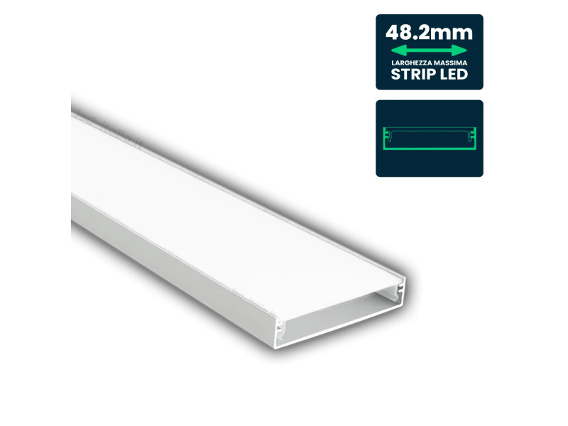 SKU 24102 VT-71003 V-TAC Profilo Lineare Strip LED fino 48.2mm, Alluminio Silver Copertura Opaca 2000x49.8x9.8mm