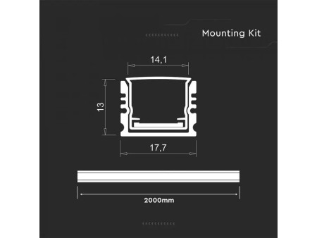 SKU 24104 VT-71005 V-TAC Profilo Lineare Strip LED fino a 14.1mm, Alluminio Silver Copertura Opaca 2000x17.7x13mm